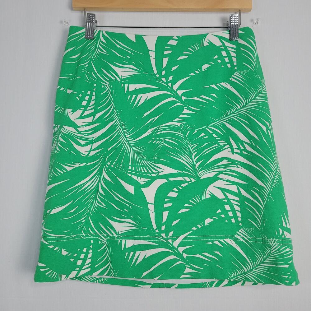 Talbots Tropical Print Aline Skirt sz 4P Green White Office Career Preppy Casual